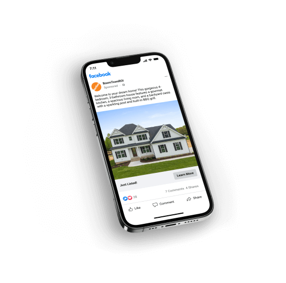 BoomTown ad on a phone, powered by Evocalize's embedded platform