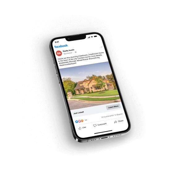Realty Austin ad on a phone, powered by Evocalize