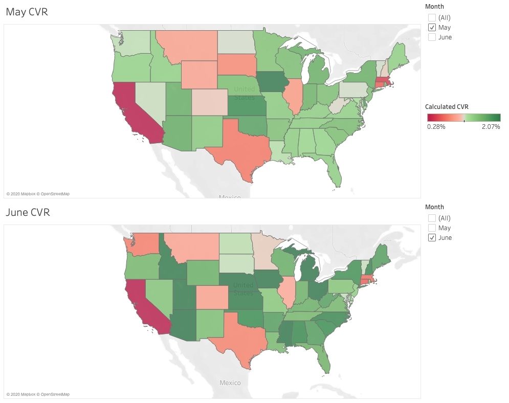 regional CVR comparison between May and June