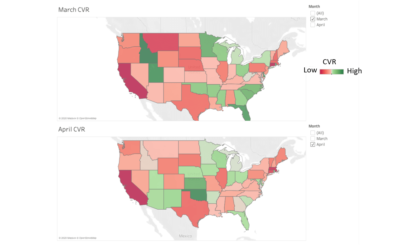 regional look at moth-over-month conversion rates