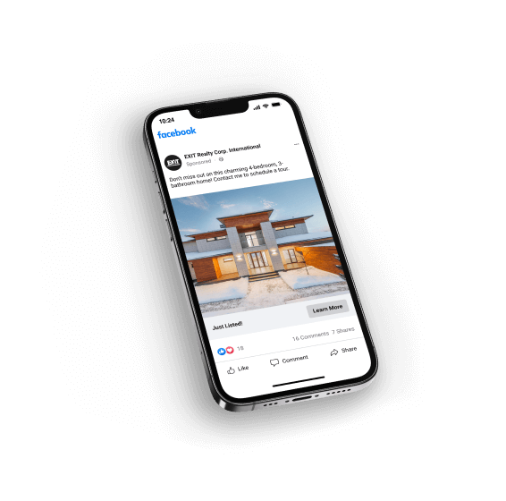 EXIT Realty ad on a phone, powered by Evocalize