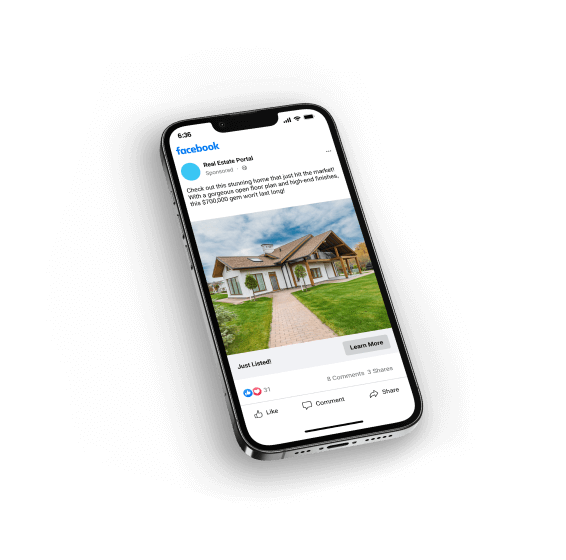 A real estate portal ad on a phone, powered by Evocalize