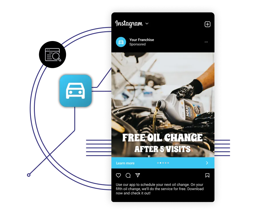 An app icon shows how it can gather data and display an ad based on a user's preferences. 