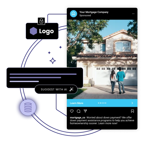 Mortgage Instagram ad with company logo locked down and copy suggested by AI