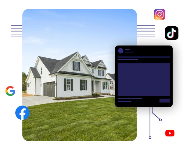Image of a house advertised across Google, Facebook, Instagram, YouTube, and TikTok