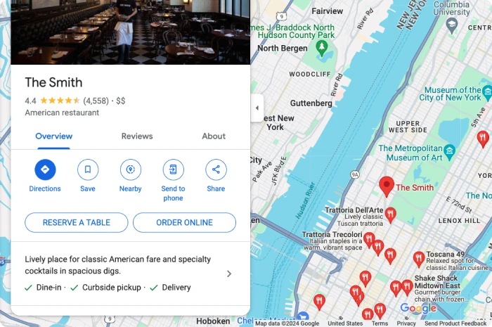 Order with Google button for a restaurant