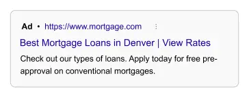Example of a Google Ad for mortgage