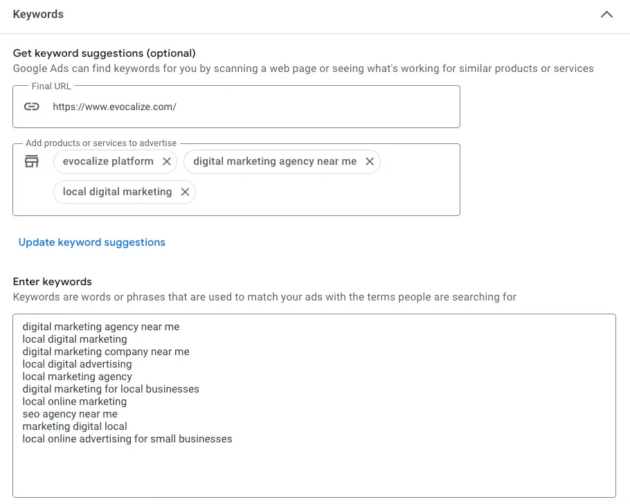 How to set up Google ads: Keywords