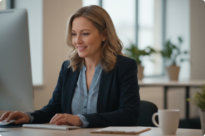 Loan officer working on a computer