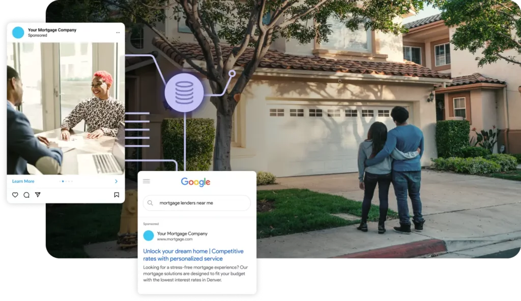 Local SEO for mortgage brokers: image of google search and an instagram ad 