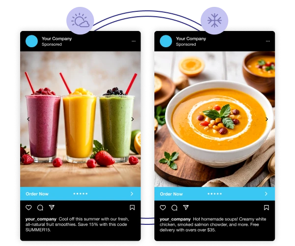 Example ads generated depending on hot or cold weather data