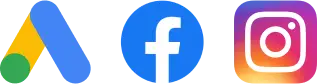 Digital marketing channel logos for Google Ads, Facebook, and Instagram