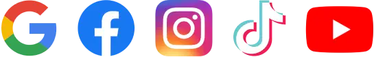 Digital marketing channel logos for Google Ads, Facebook, Instagram, TikTok, and YouTube