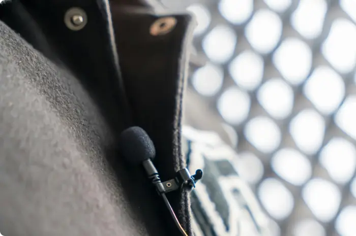 Person wearing a clip-on microphone