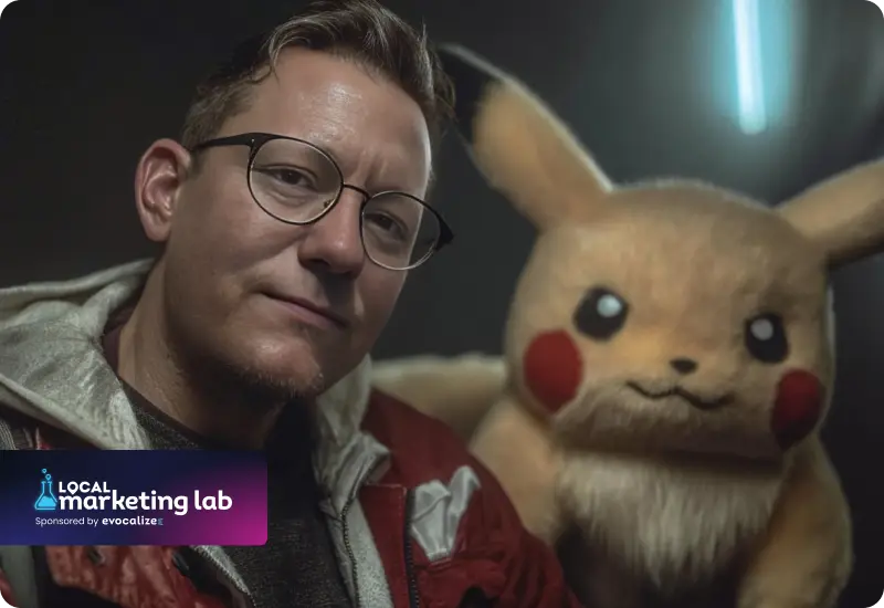 AI image of Drew Gillett on the Local Marketing Lab Podcast by Evocalize