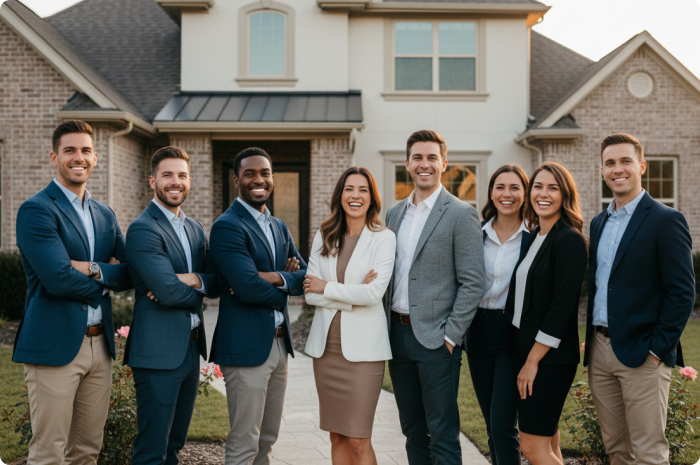 Real estate agents in front of a house