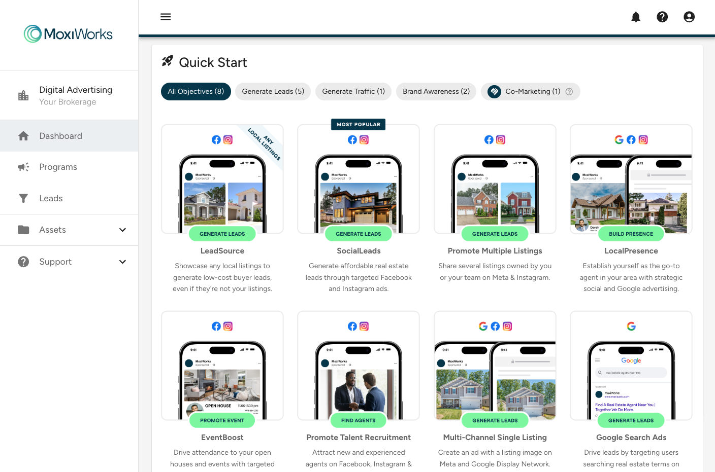 MoxiWorks MoxiPromote Dashboard, Powered by Evocalize